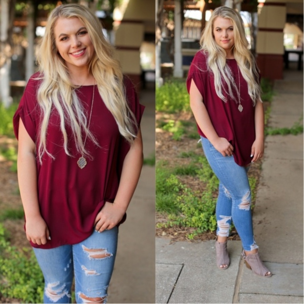 PLUS Burgundy Cuff Sleeve Boat Neck Tunic